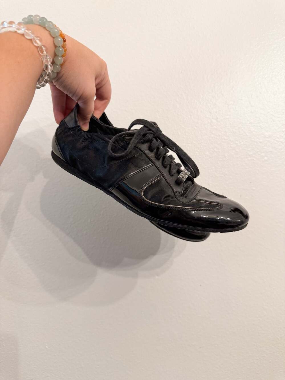 Burberry Women's Black Patent Leather and Satin Low-Top Lace-Up Sneakers 36 US 6
